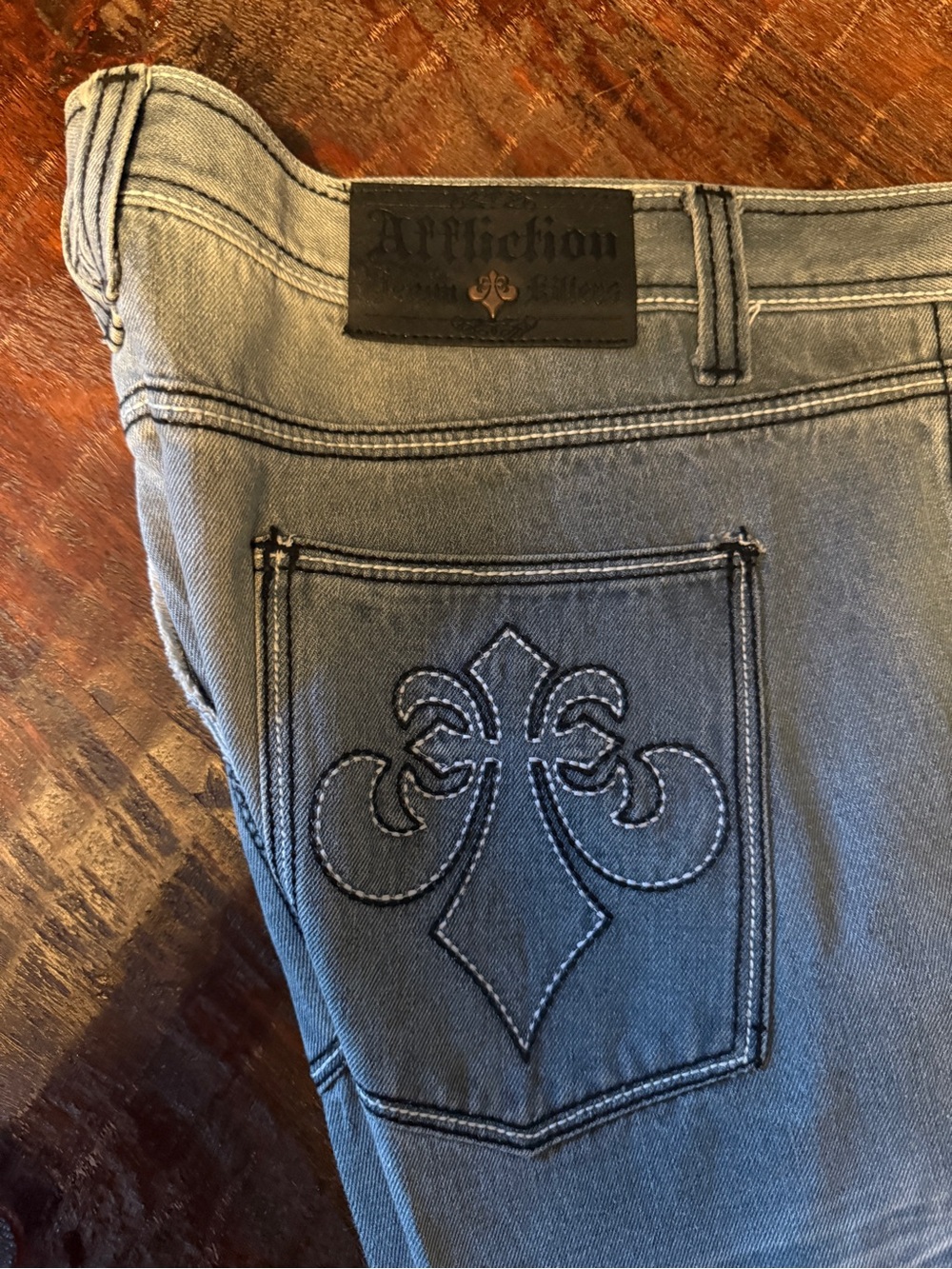 Affliction Light Blue Embroidered Bootcut Jeans - Picture 3 of 7